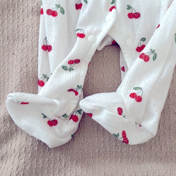 Baby Cherry Print Ruffle Trim Footed Sleep Jumpsuit - Picture 5 of 8